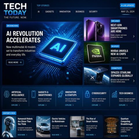 Technology news collage illustrating digital infrastructure and emerging technology trends